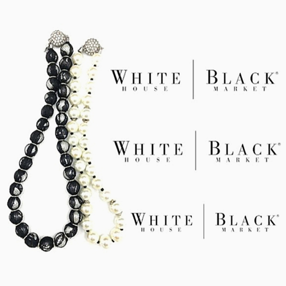 White House Black Market Faux Pearl Rhinestone 2 Piece Necklace Set $90